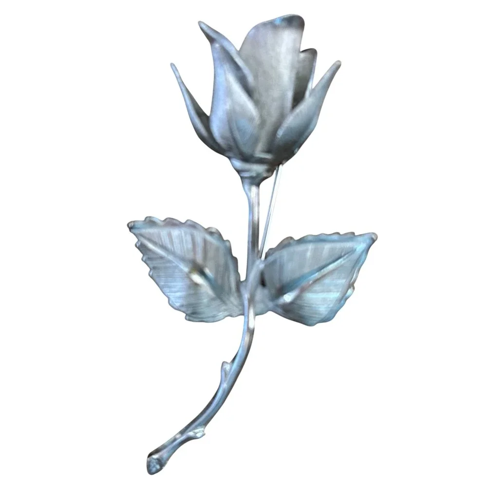 Two Vintage Silver Toned Rose Brooches‎ - Single Rose Double Rose Giovanni